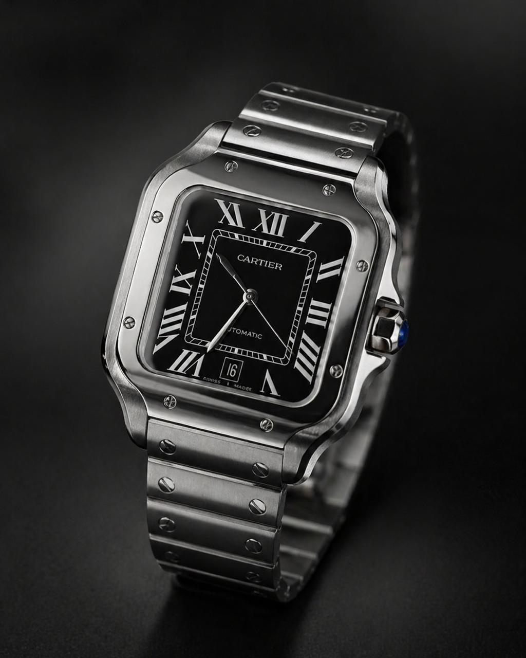 Cartier Santos de Cartier Large Model with Black Dial Stainless Steel