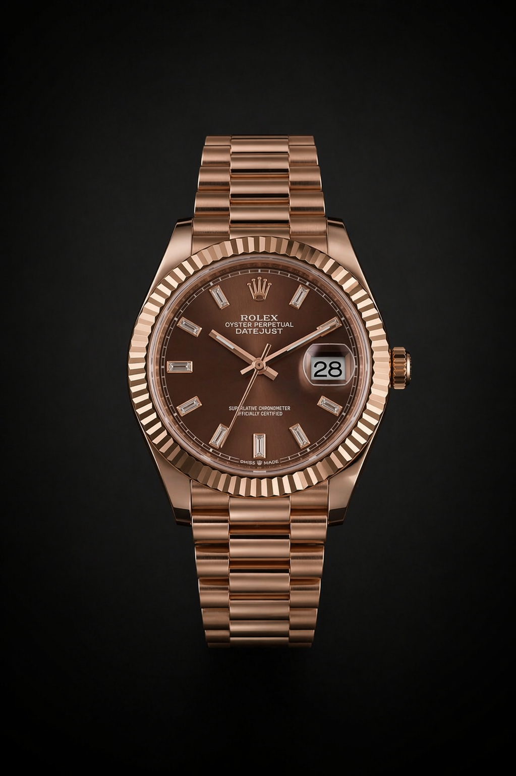 Rolex Datejust 36 Everose Gold with Chocolate Baguette Diamond Dial