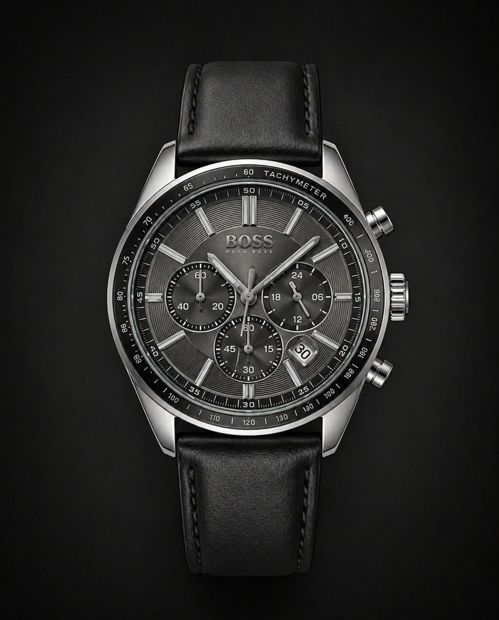Hugo Boss Grand Prix Chronograph with Grey Dial and Black Leather Strap Original