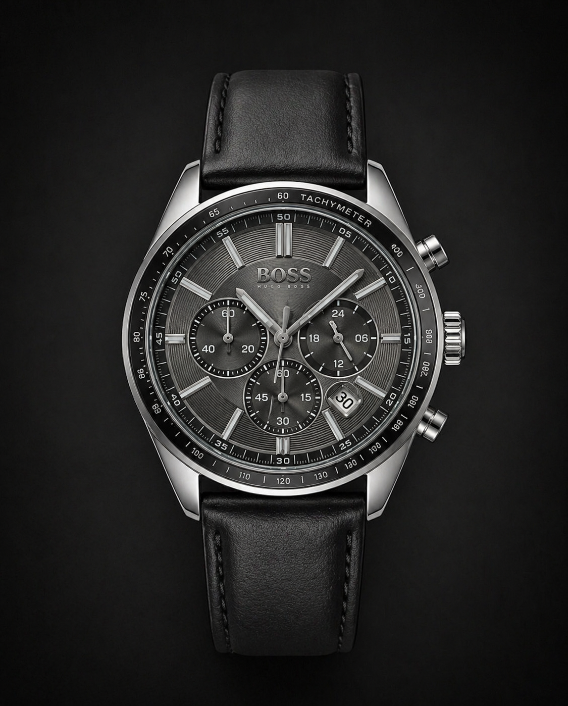 Hugo Boss Grand Prix Chronograph with Grey Dial and Black Leather Strap Original