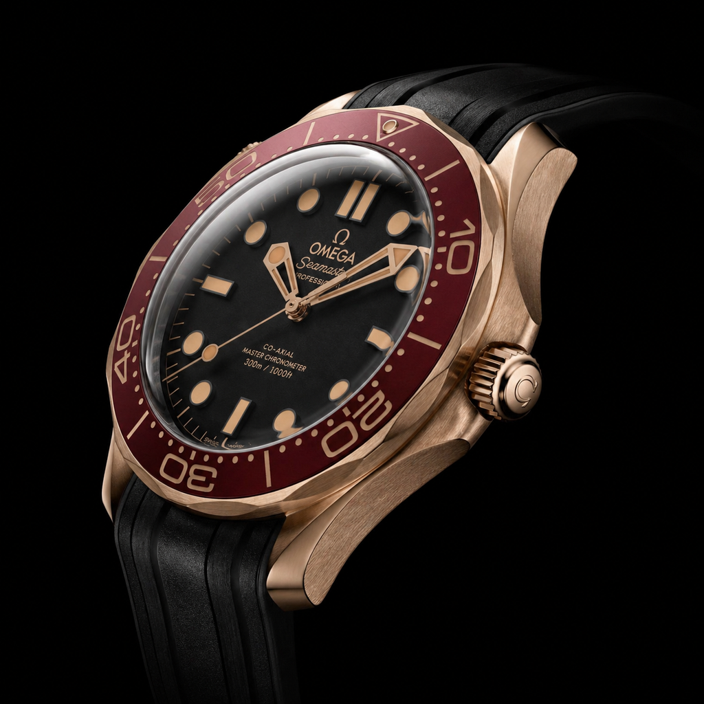 Omega Seamaster Diver Rose Gold with Burgundy Bezel and Black Dial