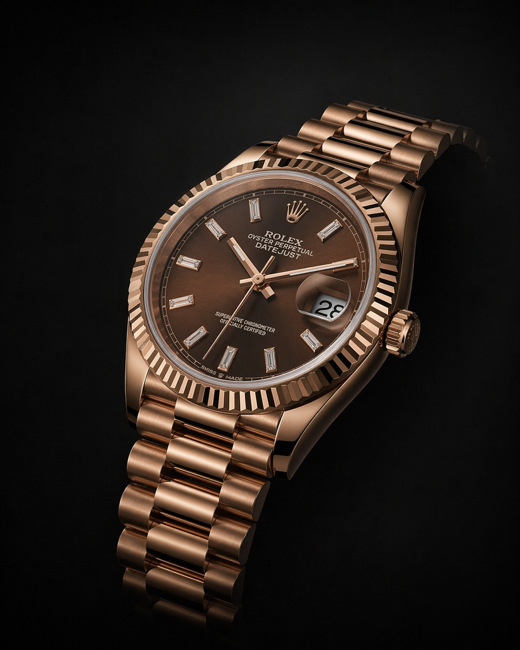 Rolex Datejust 36 Everose Gold with Chocolate Baguette Diamond Dial