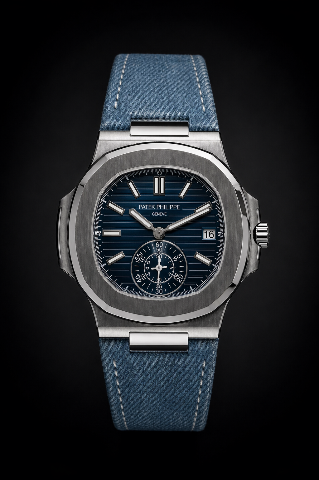 Patek Philippe Nautilus White Gold with Blue Dial and Denim Patterned Strap