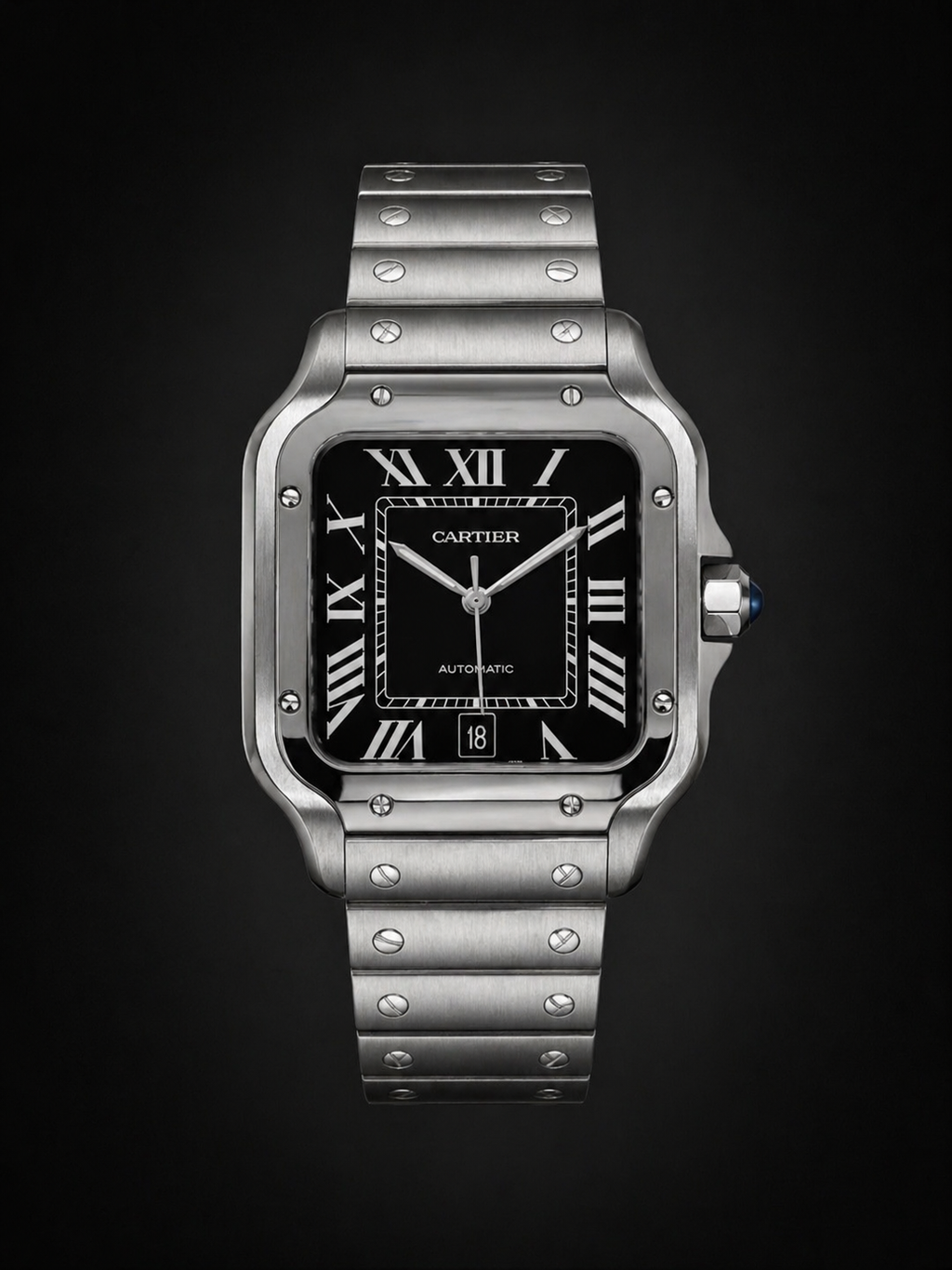 Cartier Santos de Cartier Large Model with Black Dial Stainless Steel