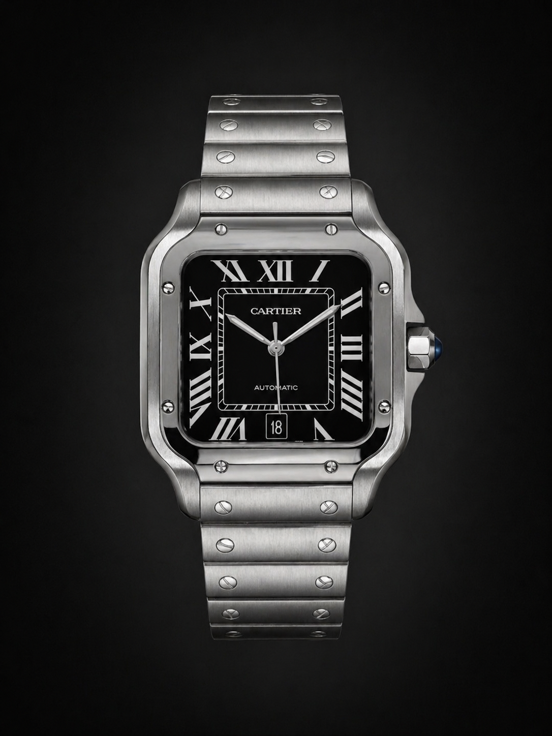 Cartier Santos de Cartier Large Model with Black Dial Stainless Steel