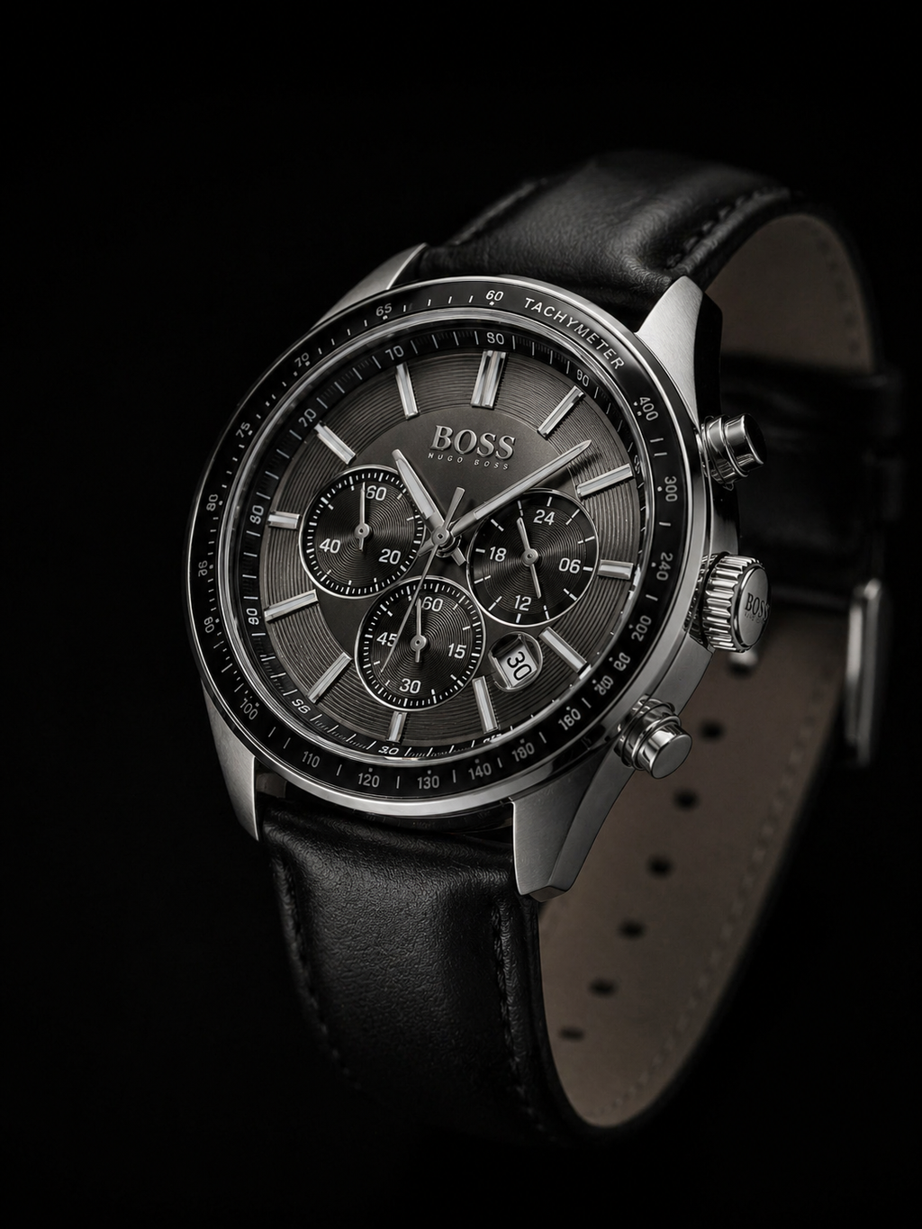 Hugo Boss Grand Prix Chronograph with Grey Dial and Black Leather Strap Original