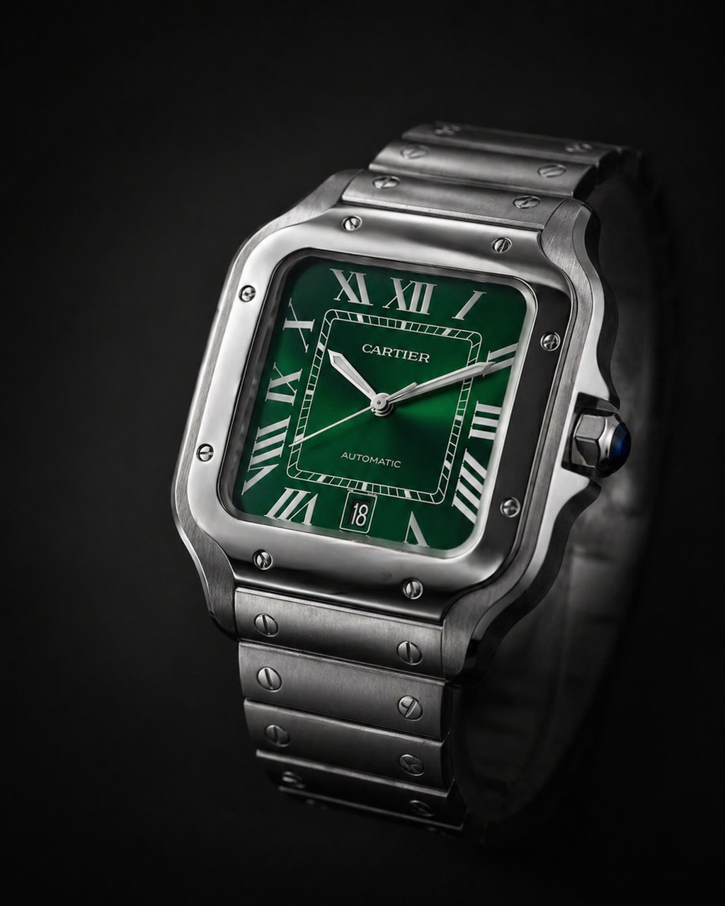 Cartier Santos de Cartier Large Model with Sunray Green Dial Stainless Steel
