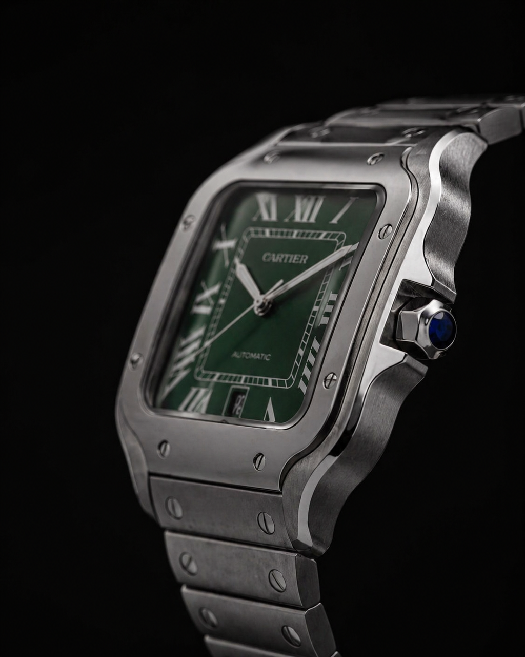 Cartier Santos de Cartier Large Model with Sunray Green Dial Stainless Steel