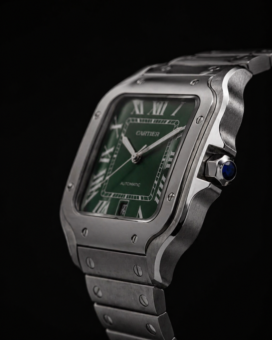 Cartier Santos de Cartier Large Model with Sunray Green Dial Stainless Steel