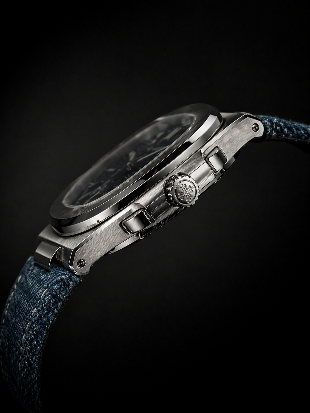 Patek Philippe Nautilus White Gold with Blue Dial and Denim Patterned Strap