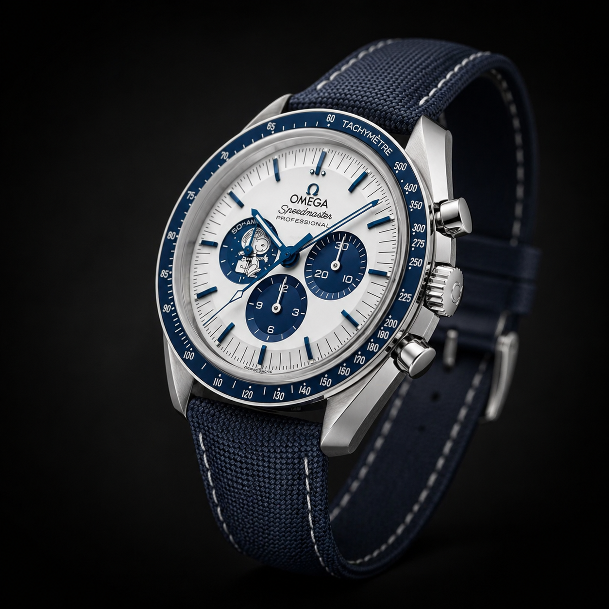 Omega Speedmaster Anniversary Stainless Steel on Blue Nylon Strap