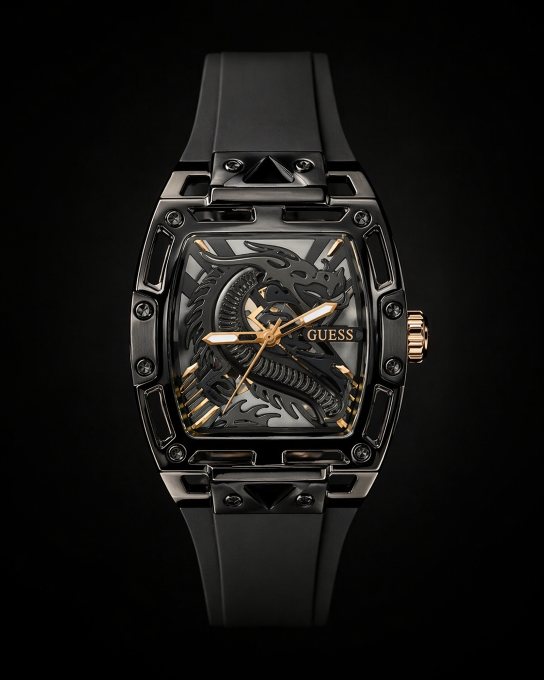 Guess Phoenix Dragon Edition Black Ion-Plated Skeleton Original