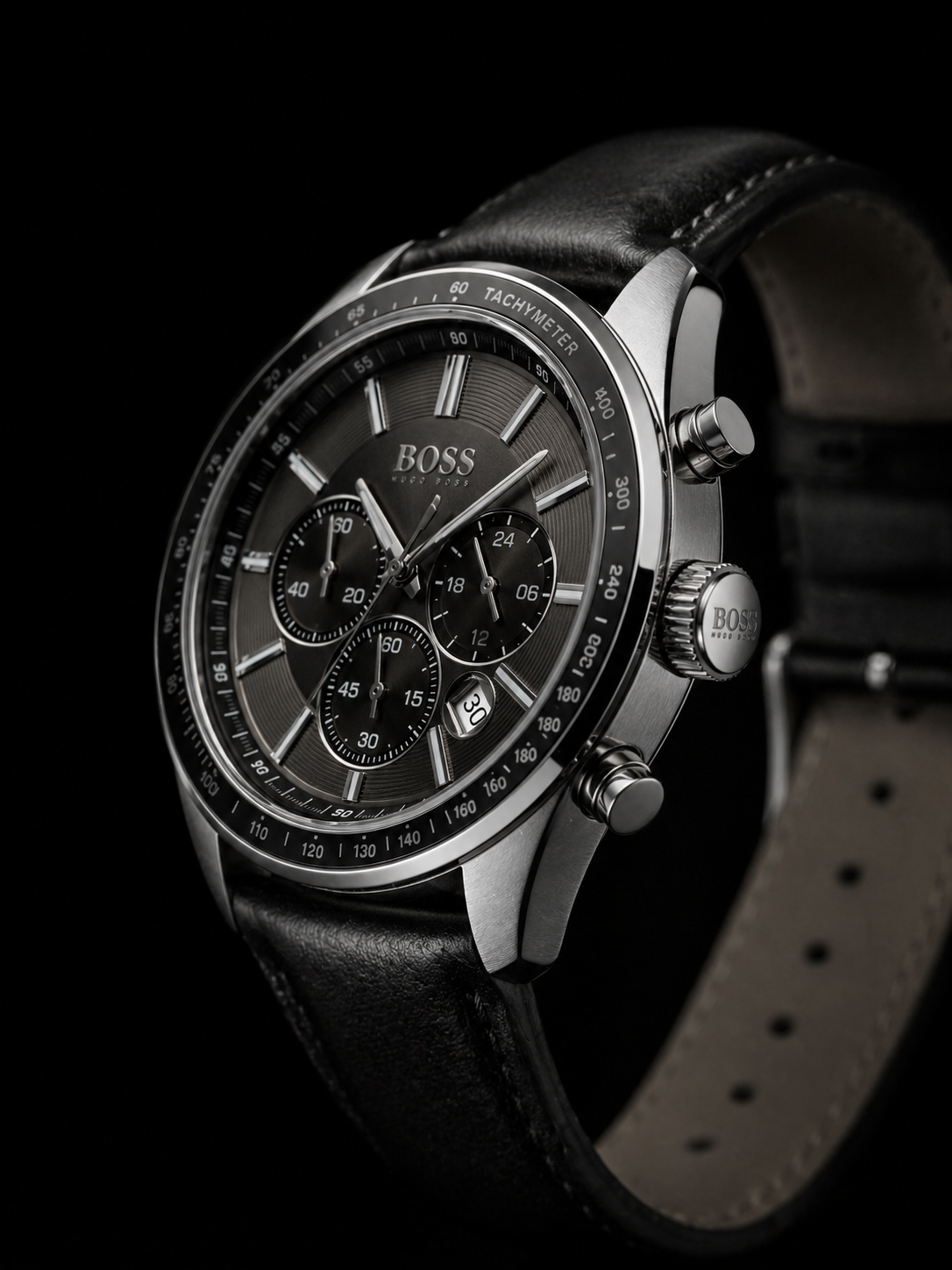 Hugo Boss Grand Prix Chronograph with Grey Dial and Black Leather Strap Original