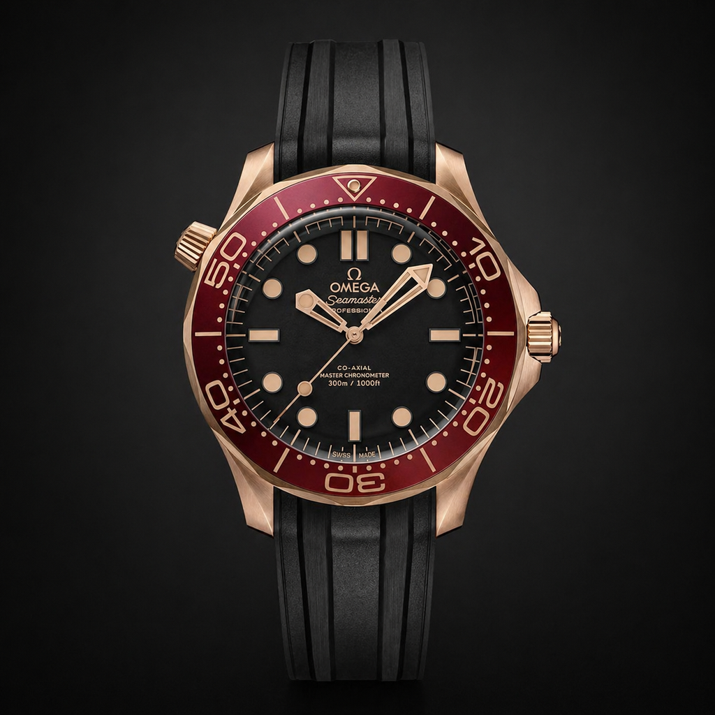 Omega Seamaster Diver Rose Gold with Burgundy Bezel and Black Dial