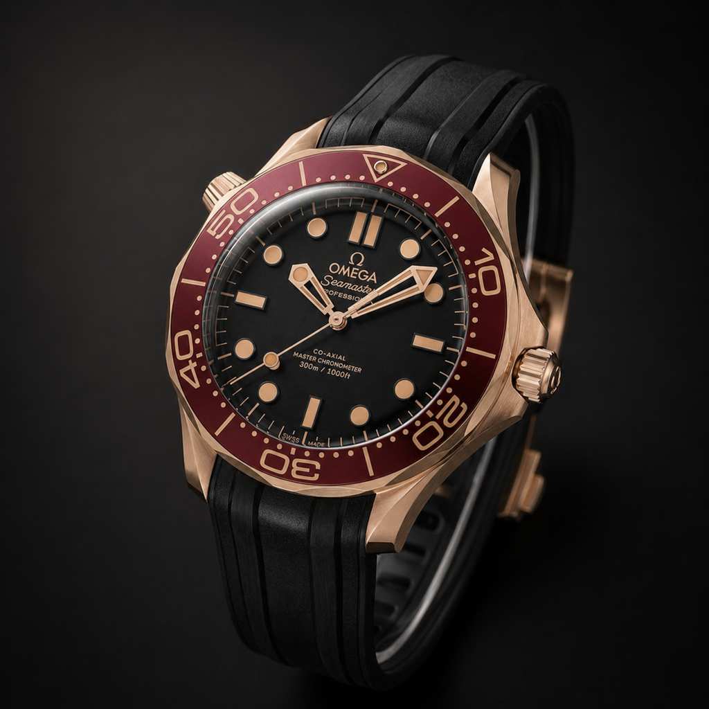 Omega Seamaster Diver Rose Gold with Burgundy Bezel and Black Dial