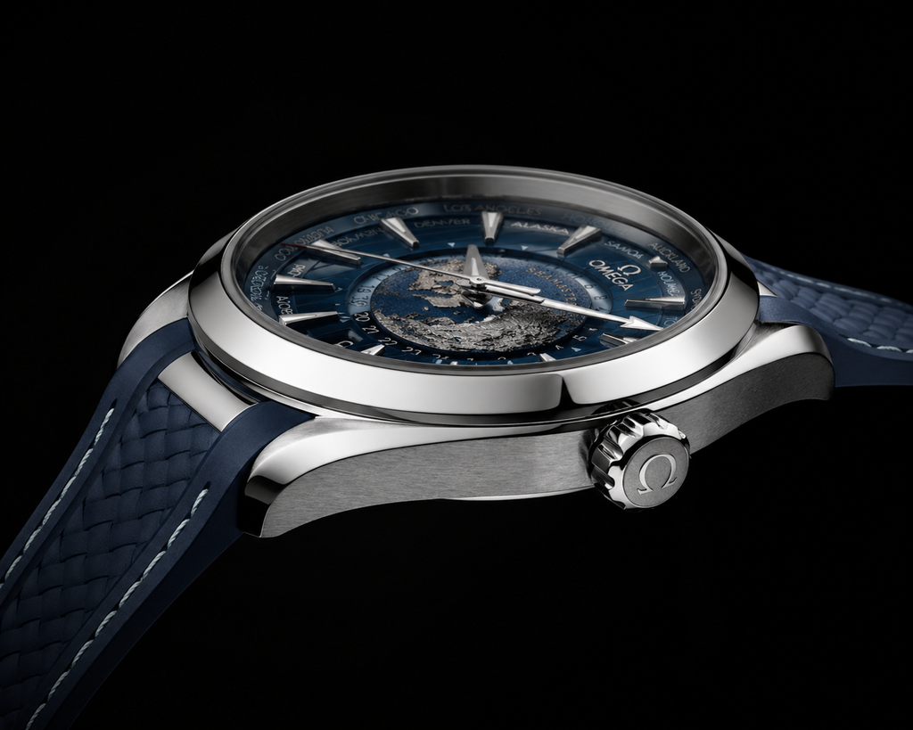 Omega Seamaster Aqua Terra Worldtimer Blue Dial on Blue Rubber Strap
