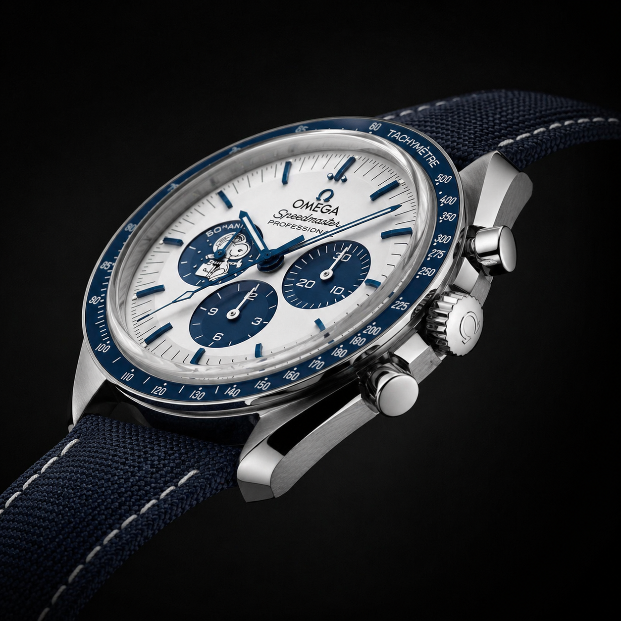 Omega Speedmaster Anniversary Stainless Steel on Blue Nylon Strap