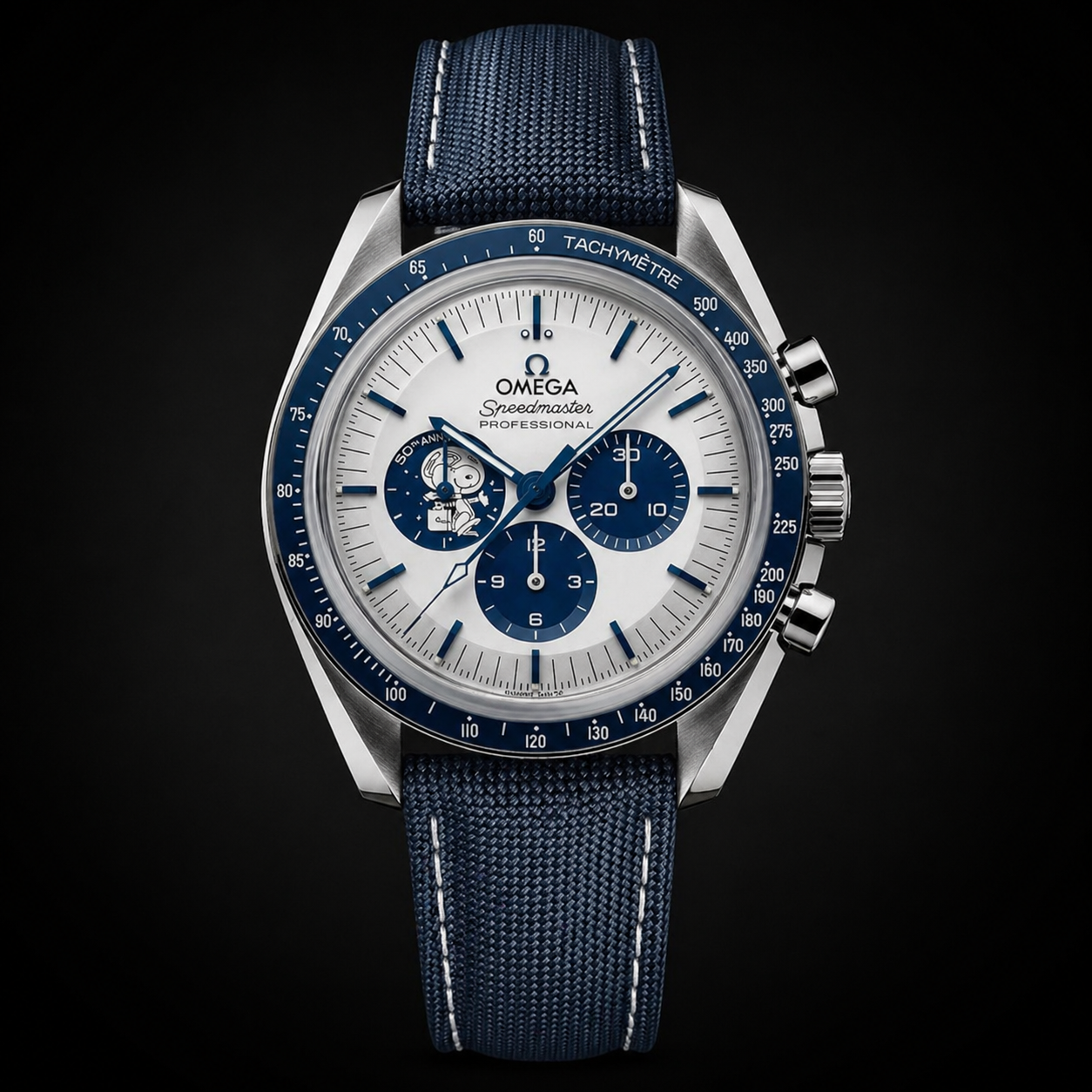 Omega Speedmaster Anniversary Stainless Steel on Blue Nylon Strap