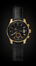 Guess Fleet Chronograph Gold-Tone with Black Textured Dial and Leather Strap Original